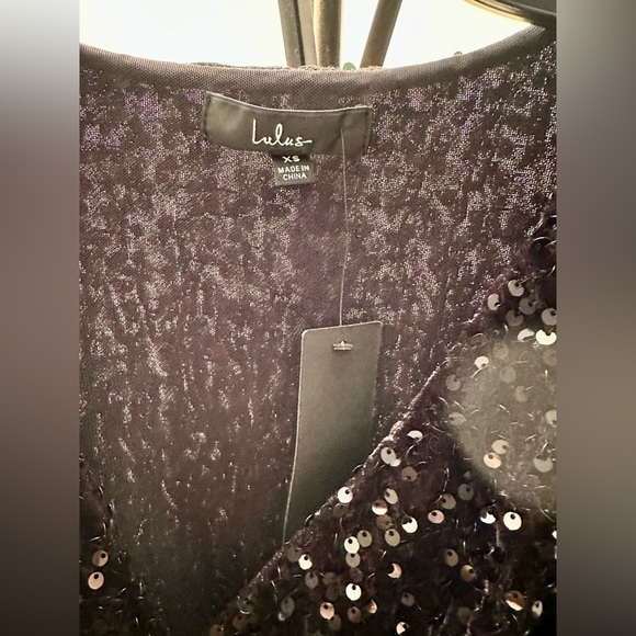 Lulus NWT Glowing Muse Black Sequin Velvet Long Sleeve Wrap Mini Dress, Size XS - Picture 4 of 10